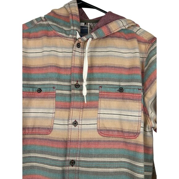 Modern Amusement Mens Hooded Button-Up Striped Shirt Jacket Large Multicolor - Picture 11 of 12